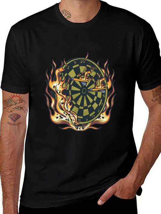 Fiery Dartboard Graphic Tee - Black Casual T-Shirt