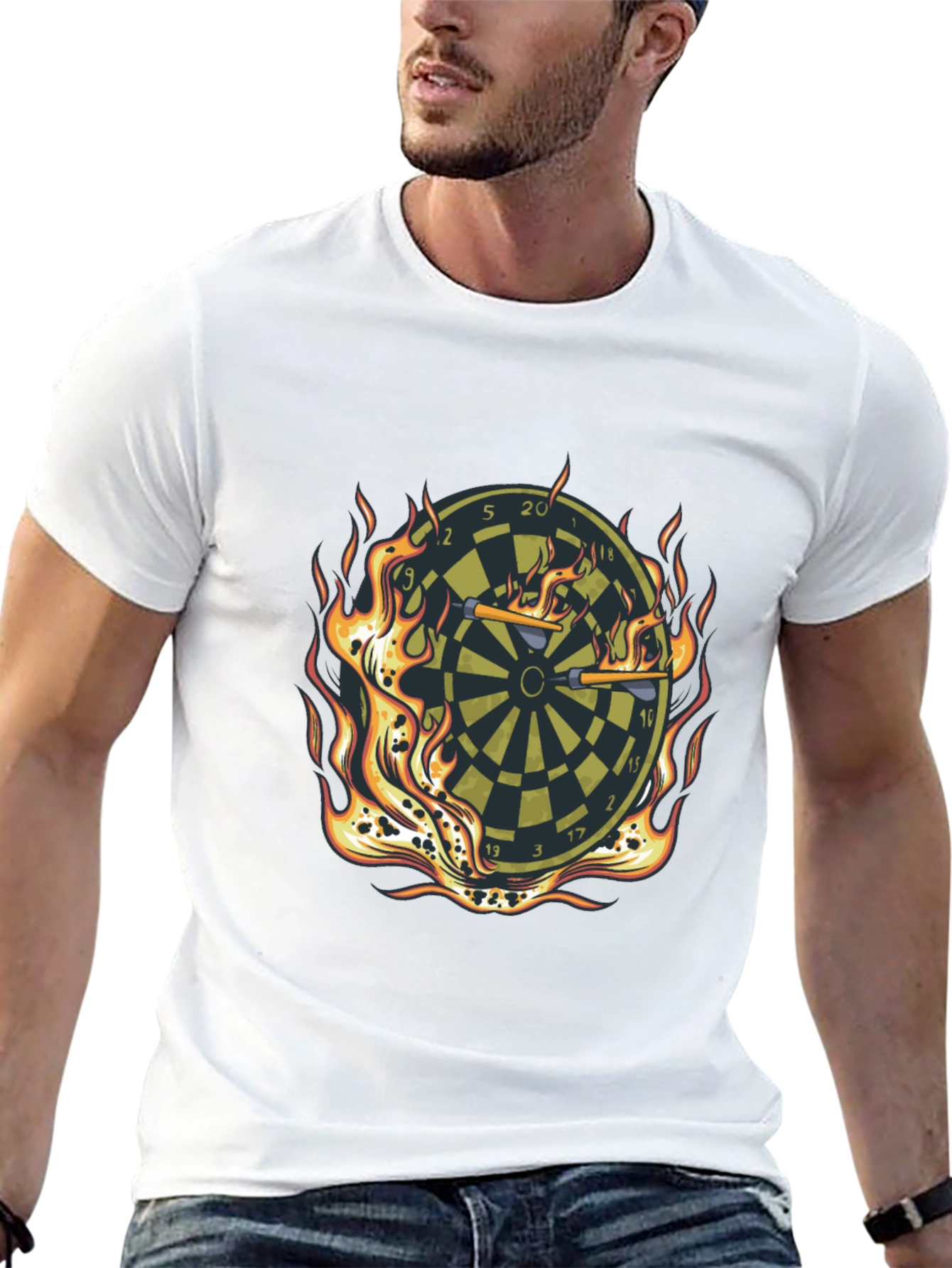 Fiery Dartboard Graphic Tee - Black Casual T-Shirt
