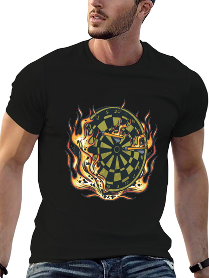 Fiery Dartboard Graphic Tee - Black Casual T-Shirt