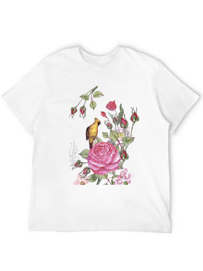 Floral Bird Print Black T-Shirt