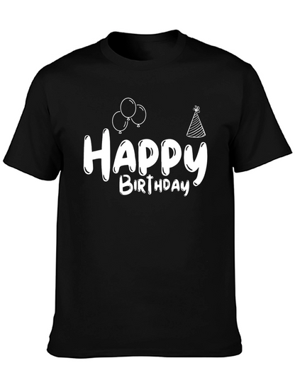 Happy Birthday Graphic Tee - Black Cotton T-Shirt