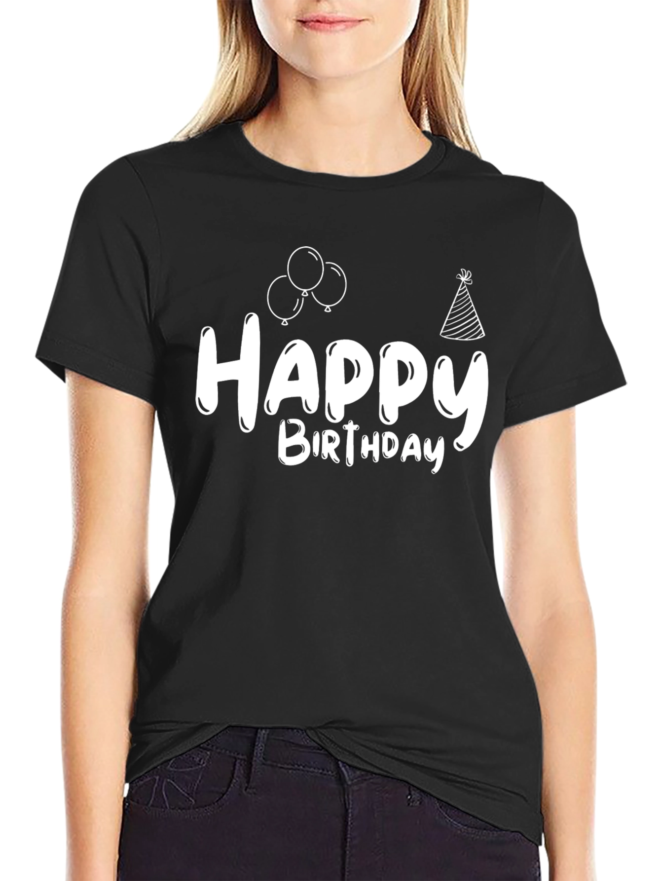 Happy Birthday Graphic Tee - Black Cotton T-Shirt