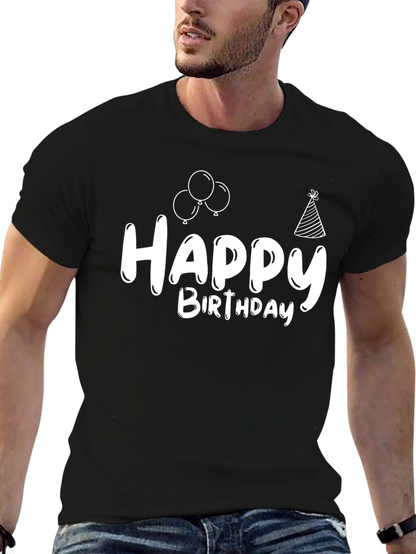 Happy Birthday Graphic Tee - Black Cotton T-Shirt
