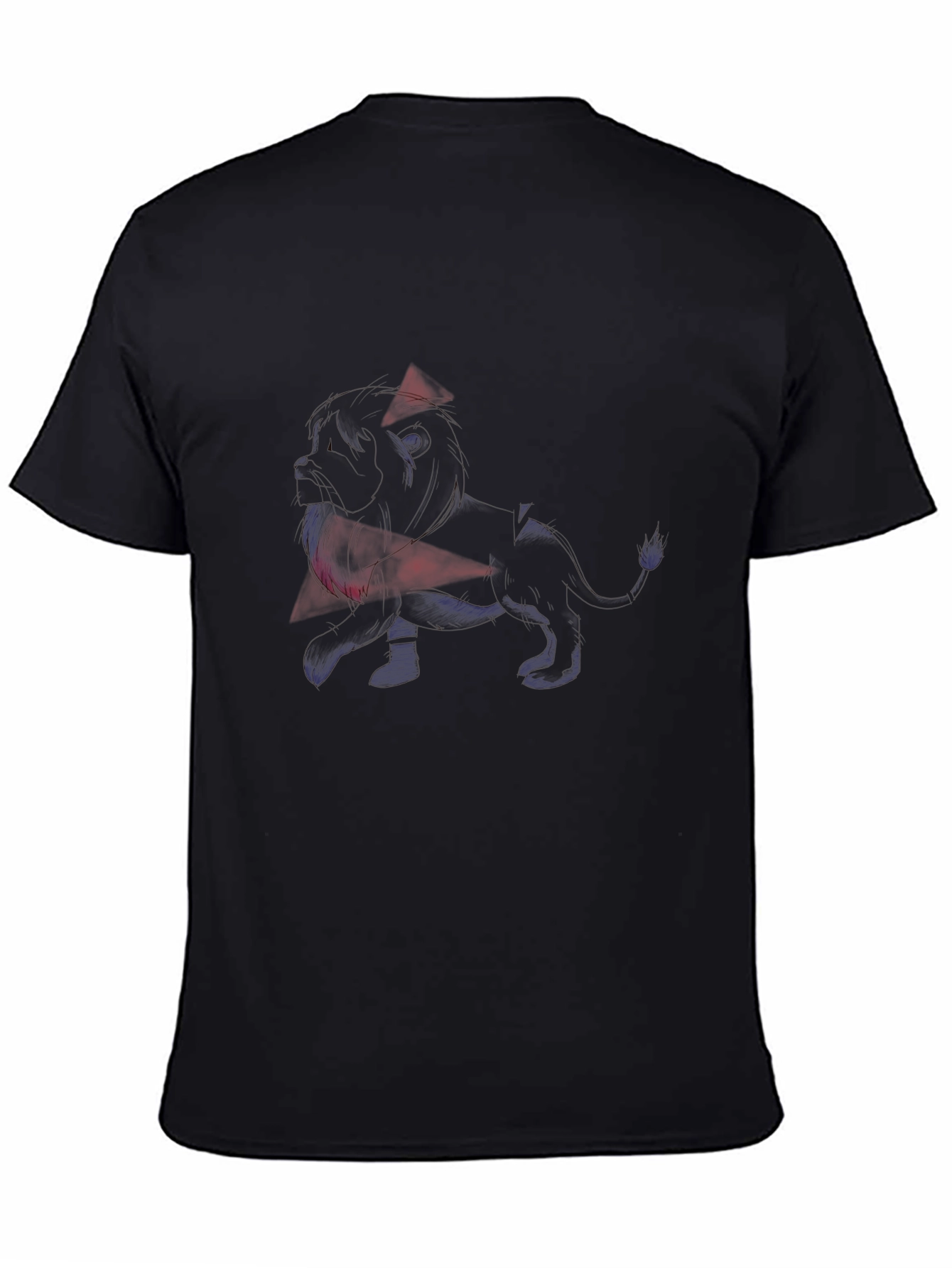 Mens Black Graphic Tee - Abstract Lion Design