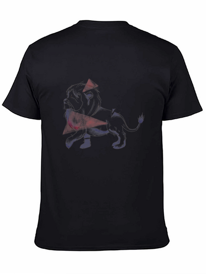 Mens Black Graphic Tee - Abstract Lion Design