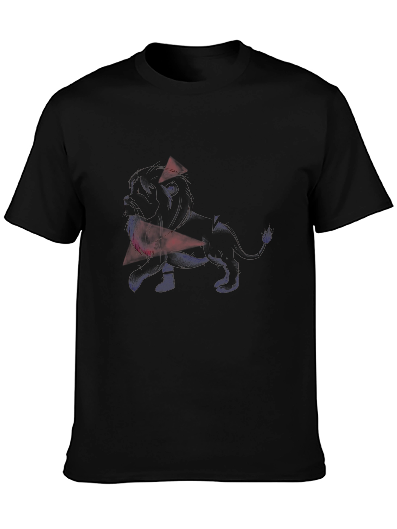Mens Black Graphic Tee - Abstract Lion Design