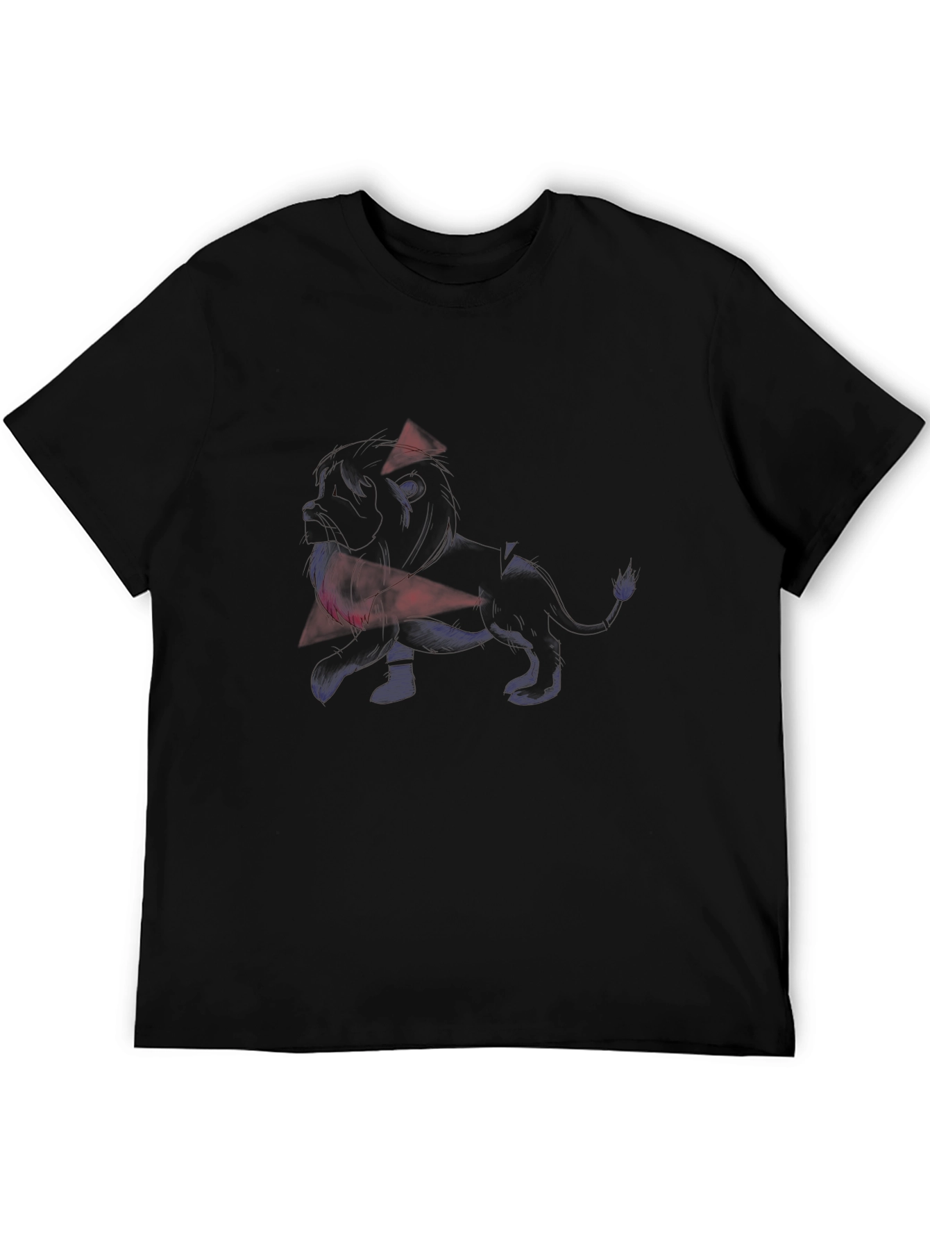 Mens Black Graphic Tee - Abstract Lion Design