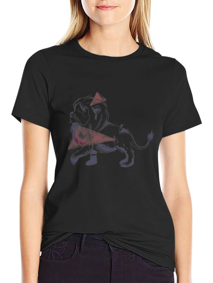 Mens Black Graphic Tee - Abstract Lion Design