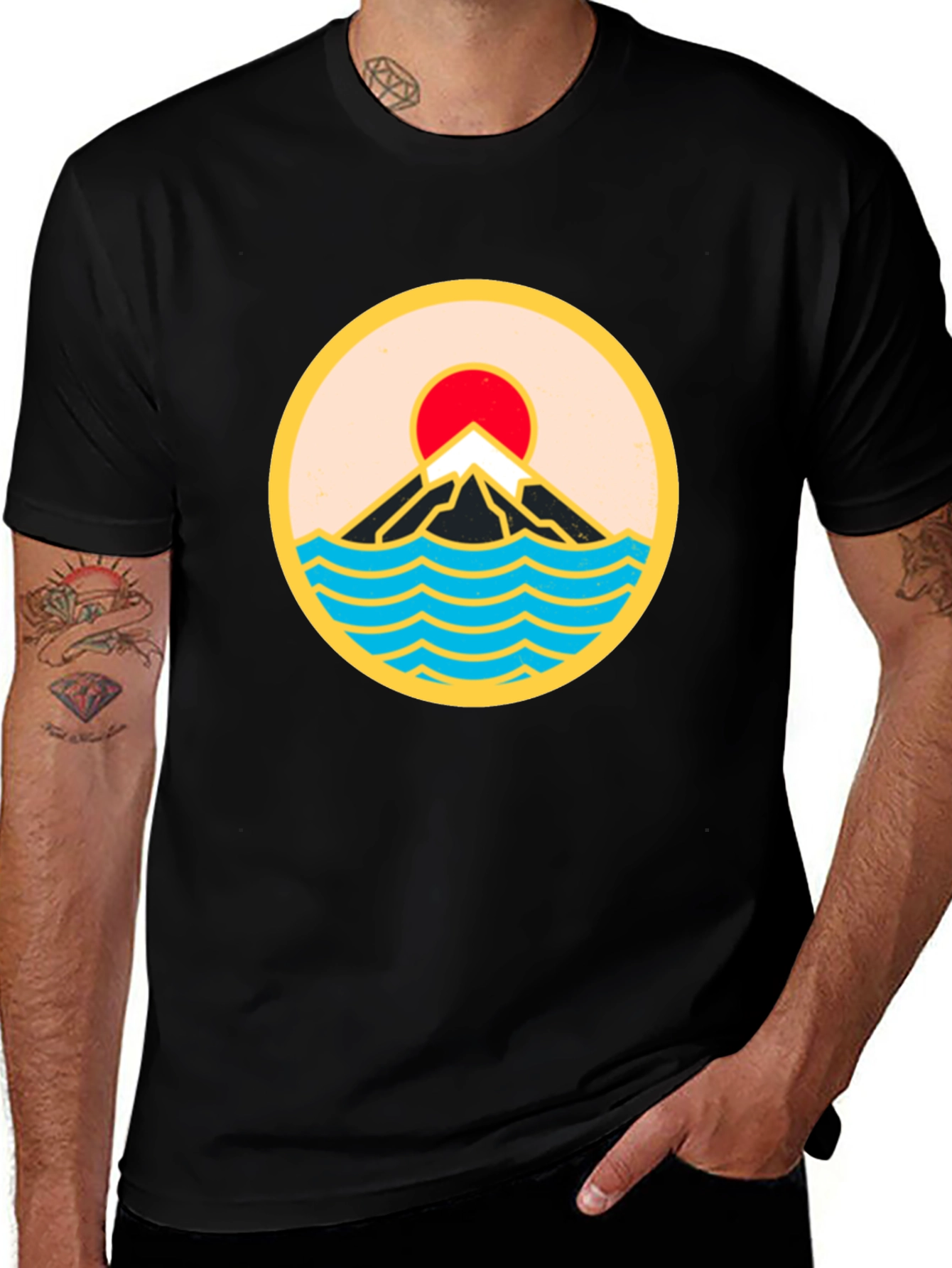 Mountain & Waves Graphic Tee - Retro Style