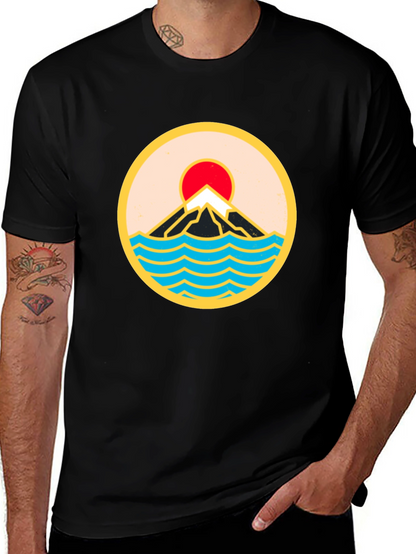 Mountain & Waves Graphic Tee - Retro Style