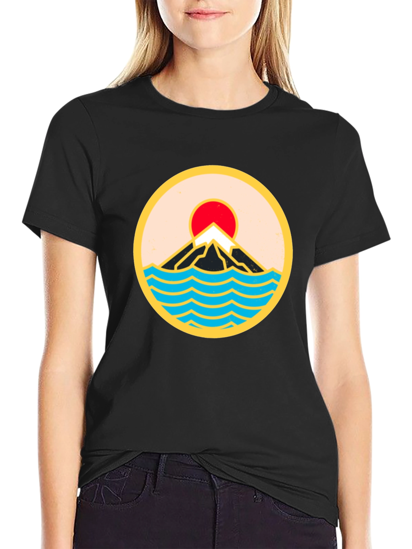 Mountain & Waves Graphic Tee - Retro Style