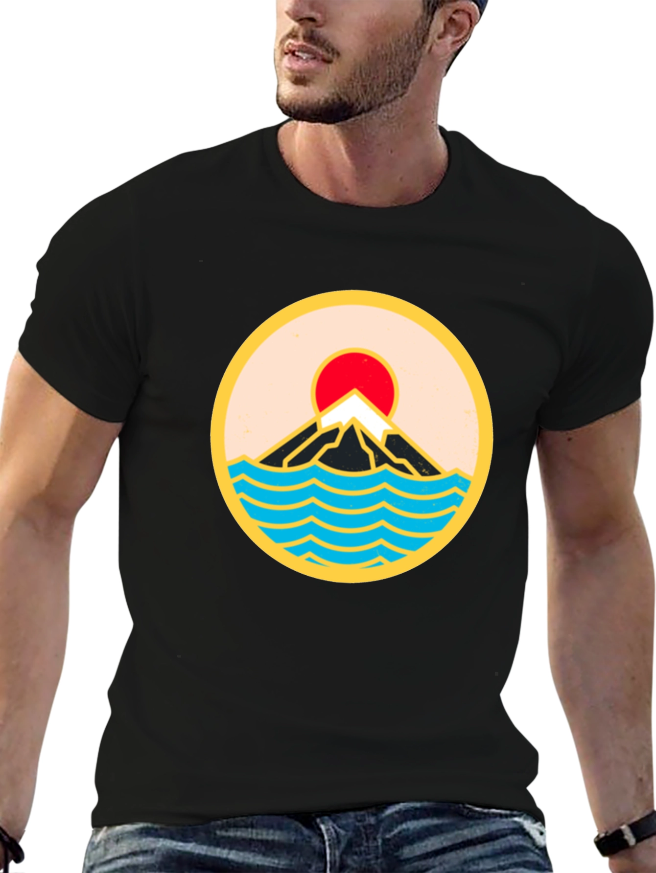 Mountain & Waves Graphic Tee - Retro Style