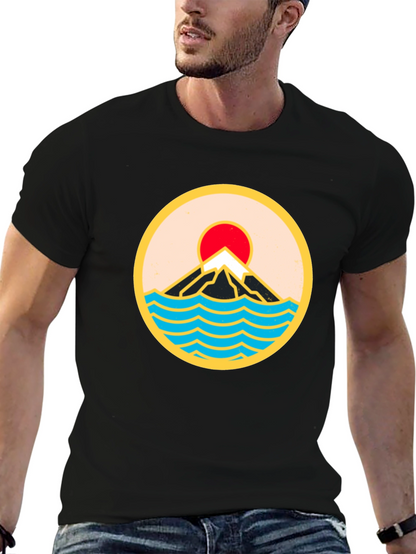 Mountain & Waves Graphic Tee - Retro Style