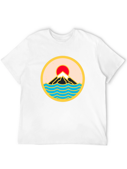 Mountain & Waves Graphic Tee - Retro Style