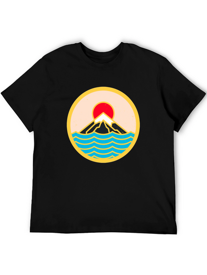 Mountain & Waves Graphic Tee - Retro Style