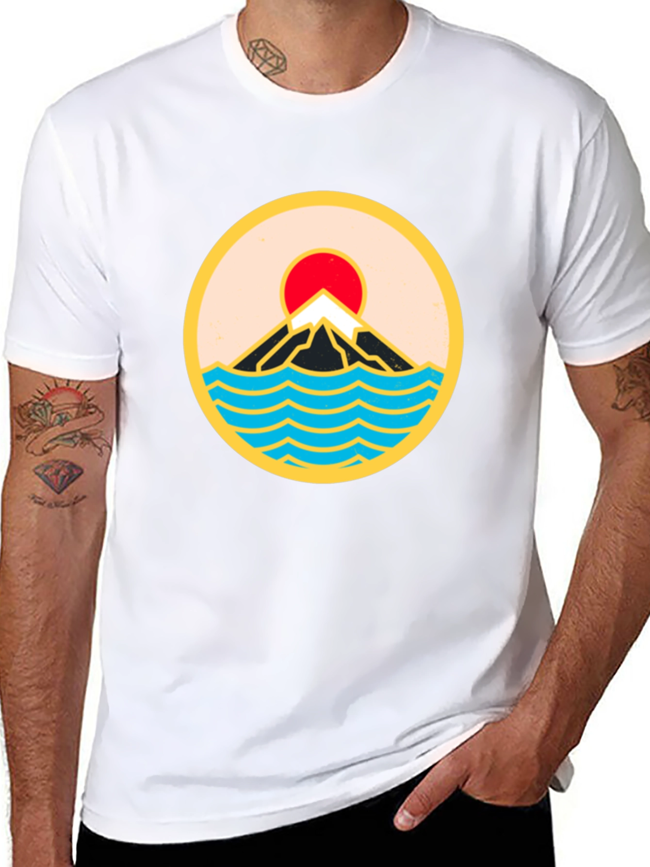 Mountain & Waves Graphic Tee - Retro Style