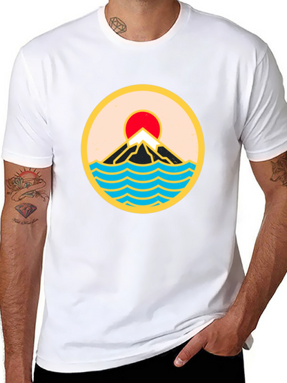 Mountain & Waves Graphic Tee - Retro Style