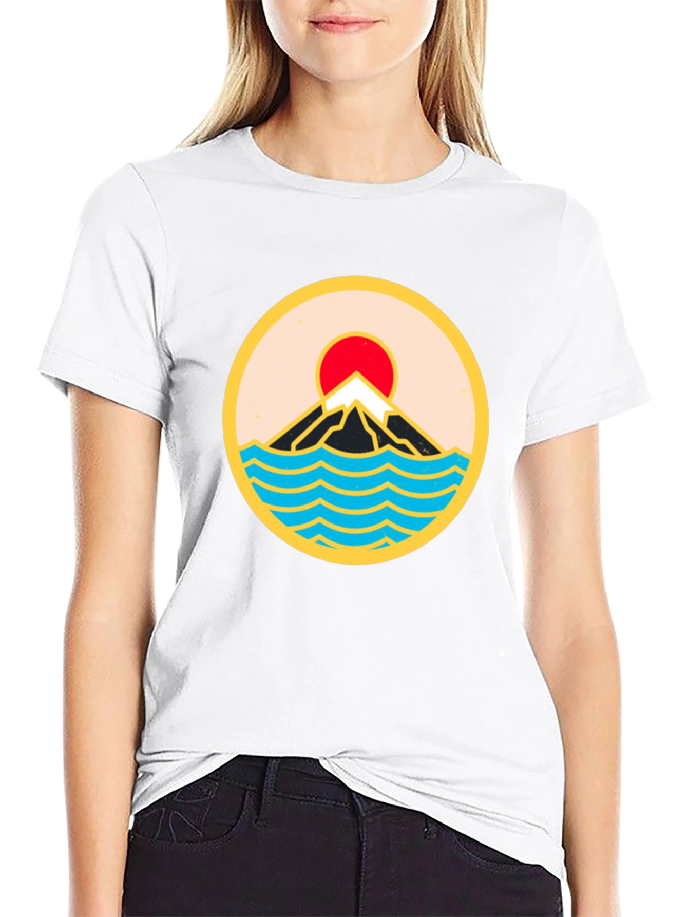 Mountain & Waves Graphic Tee - Retro Style
