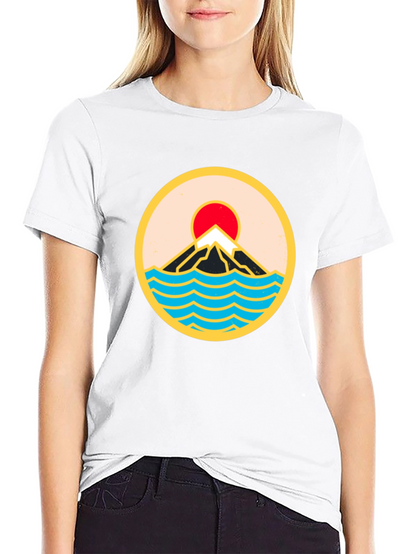 Mountain & Waves Graphic Tee - Retro Style