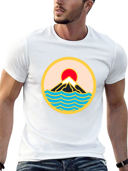 Mountain & Waves Graphic Tee - Retro Style
