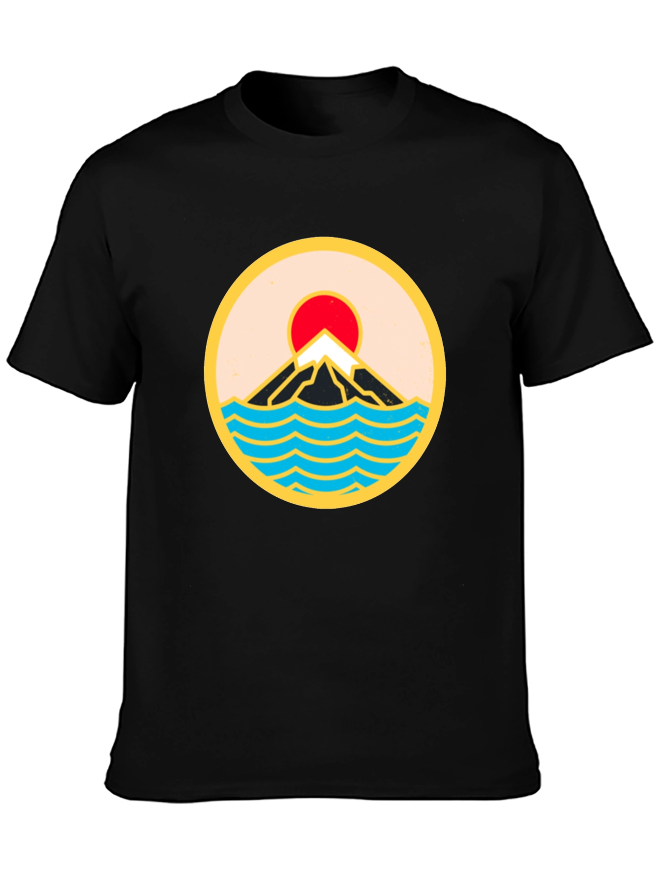 Mountain & Waves Graphic Tee - Retro Style