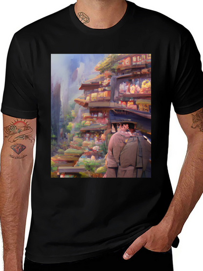 Artistic Landscape Print Black Tee