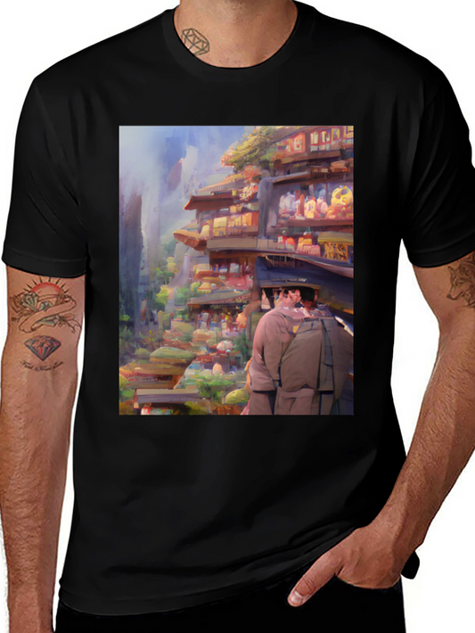 Artistic Landscape Print Black Tee