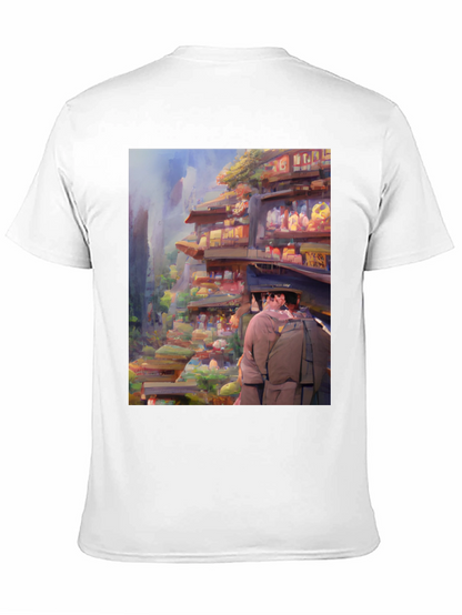 Artistic Landscape Print Black Tee