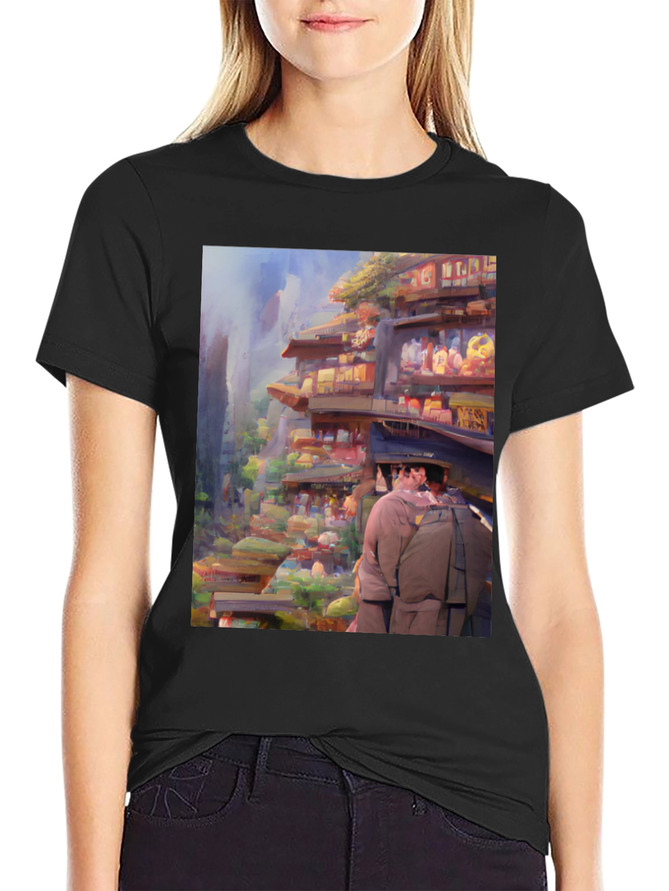 Artistic Landscape Print Black Tee