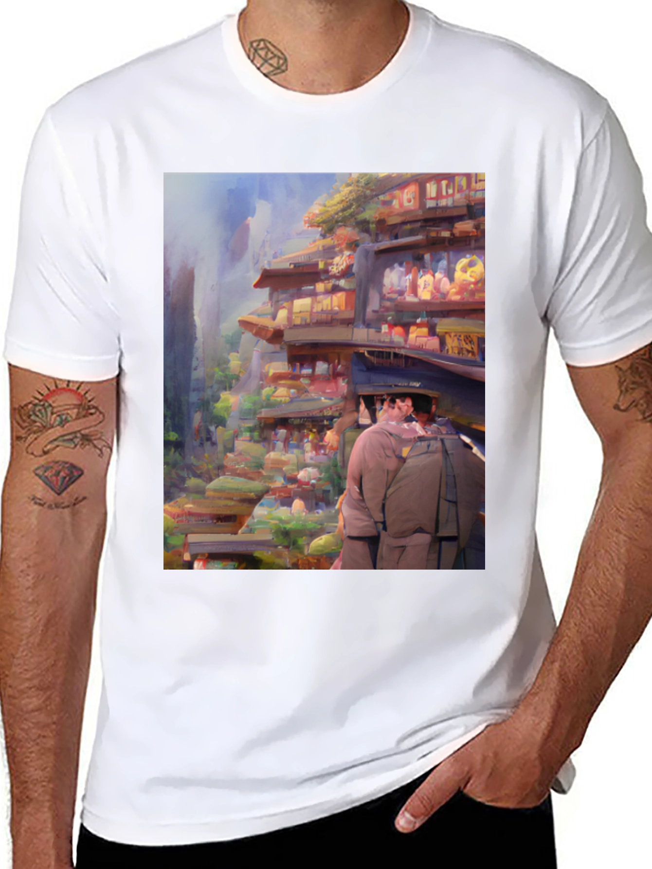 Artistic Landscape Print Black Tee