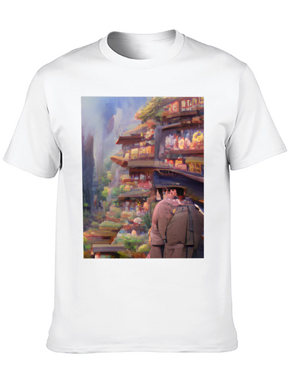 Artistic Landscape Print Black Tee