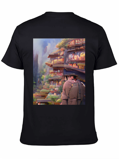Artistic Landscape Print Black Tee