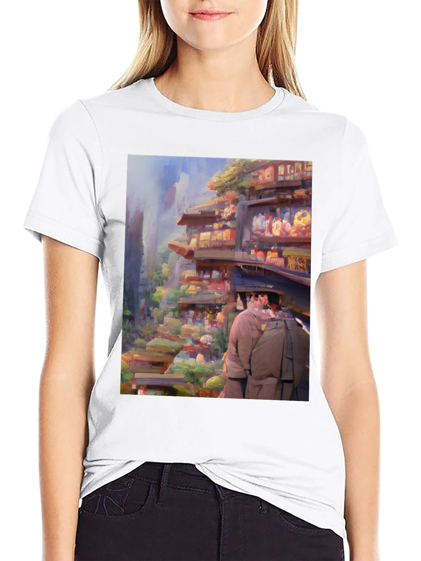 Artistic Landscape Print Black Tee