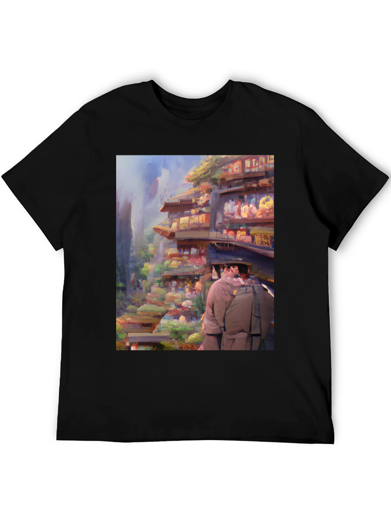 Artistic Landscape Print Black Tee