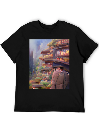 Artistic Landscape Print Black Tee