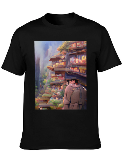 Artistic Landscape Print Black Tee