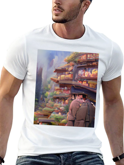 Artistic Landscape Print Black Tee
