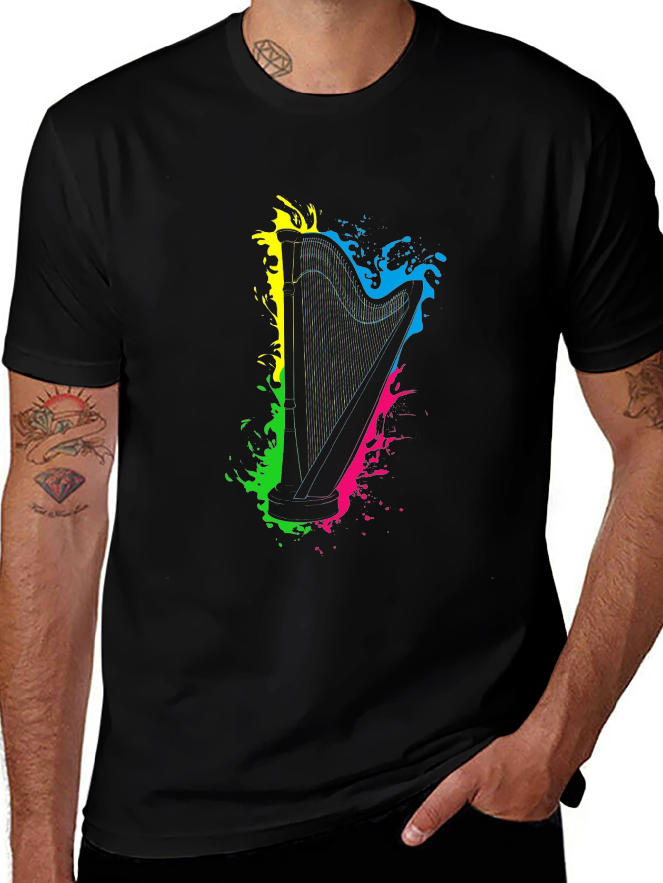 Harp Splash Graphic Black T-Shirt