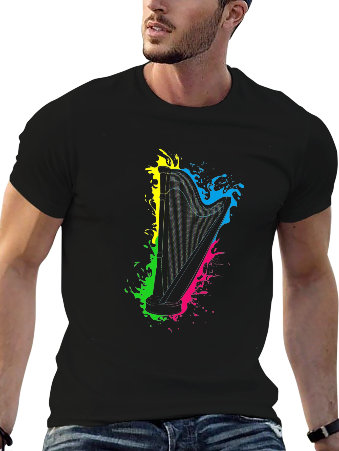 Harp Splash Graphic Black T-Shirt