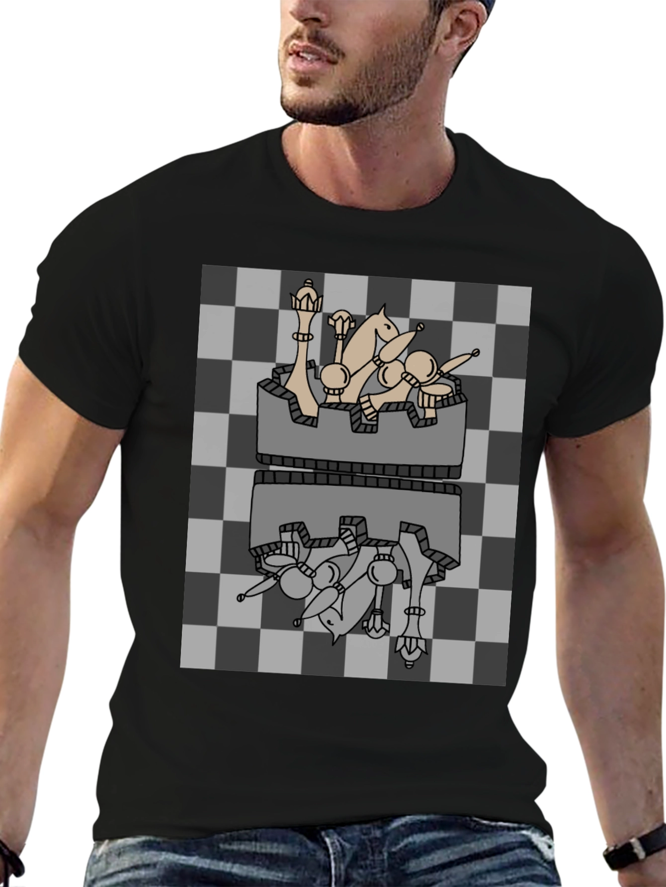 Chess Piece Reflection Graphic Tee - Black