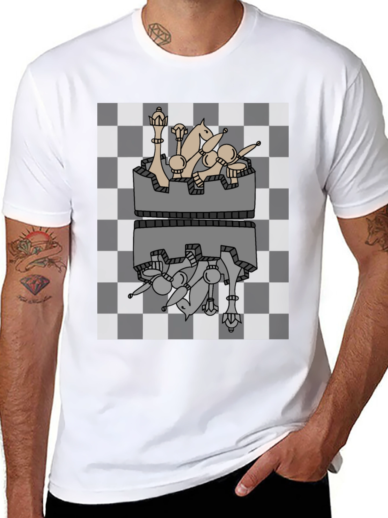 Chess Piece Reflection Graphic Tee - Black
