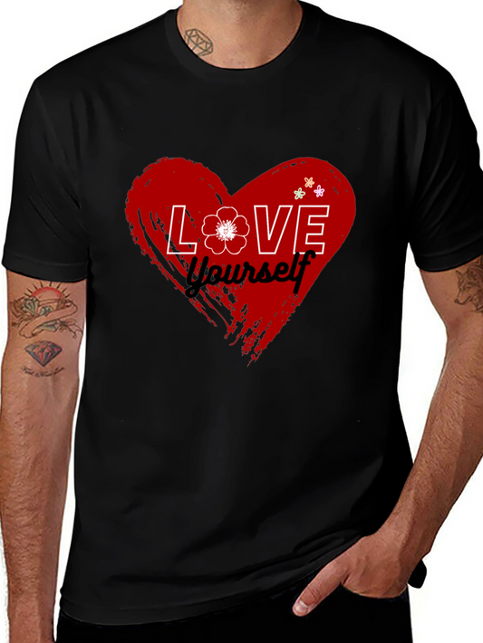 Love Yourself Graphic Tee - Heart & Floral Design