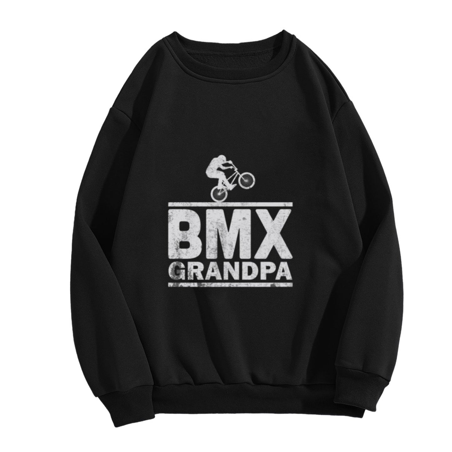Crewneck Sweatshirt "BMX Grandpa" Graphic - Casual Oversized Long-Sleeve Pullover, Retro BMX Statement Top for Men