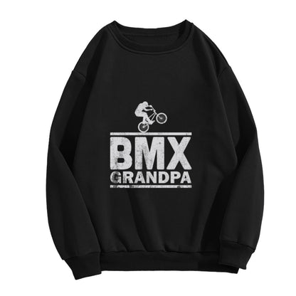 Crewneck Sweatshirt "BMX Grandpa" Graphic - Casual Oversized Long-Sleeve Pullover, Retro BMX Statement Top for Men