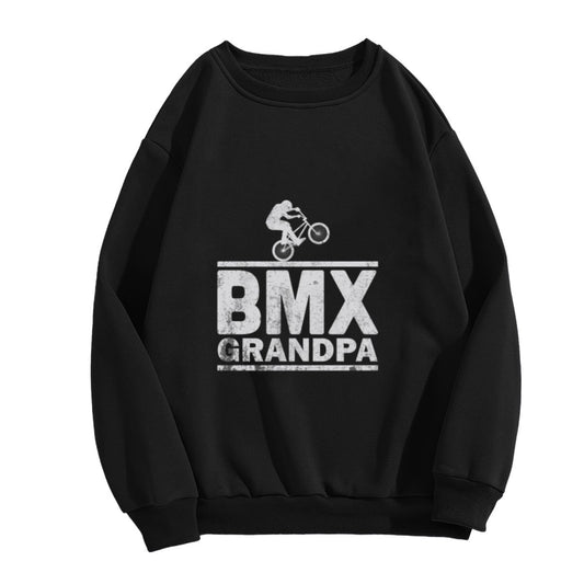 Crewneck Sweatshirt "BMX Grandpa" Graphic - Casual Oversized Long-Sleeve Pullover, Retro BMX Statement Top for Men