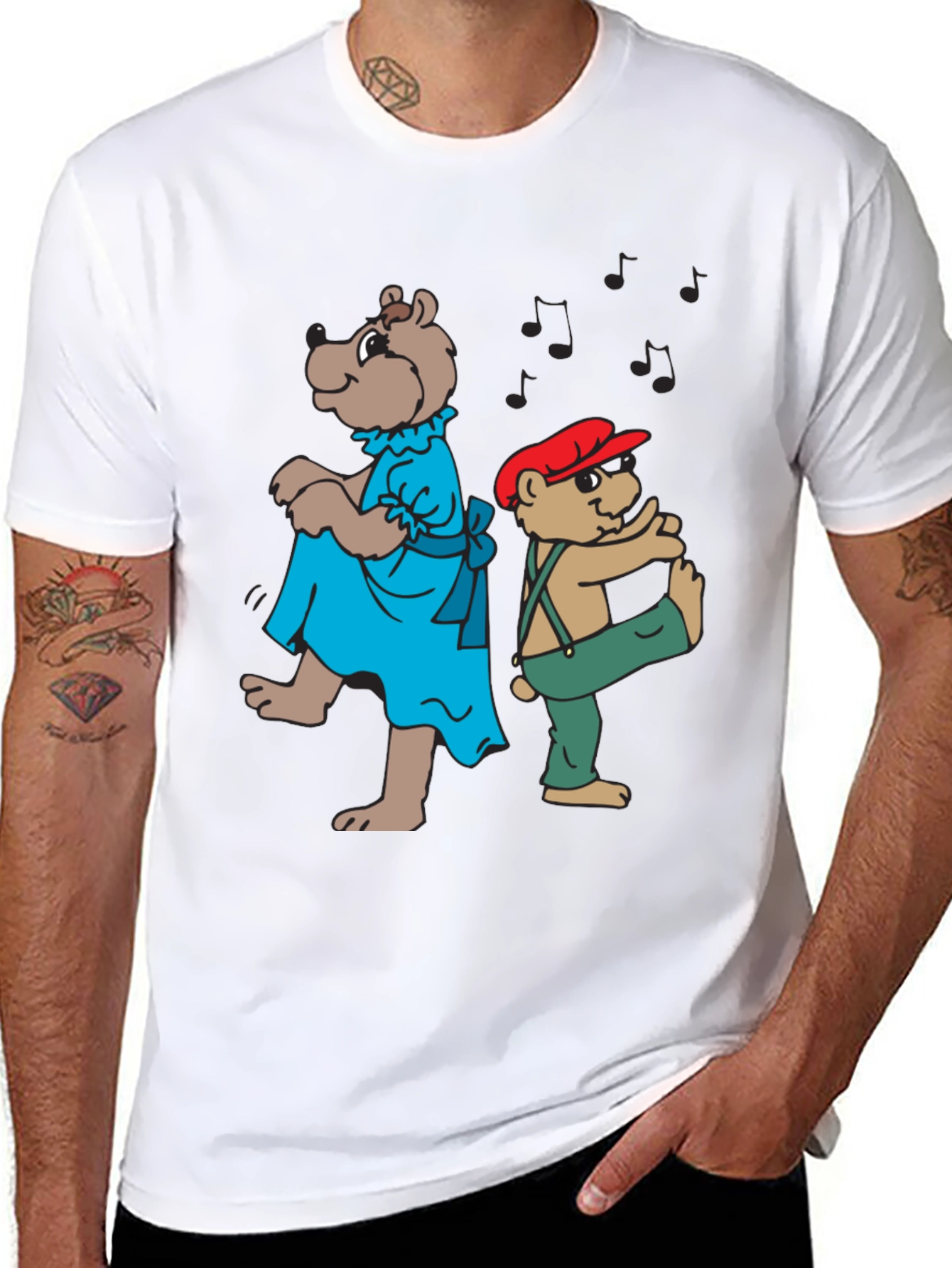 Dancing Bears Graphic Tee - Black Cotton Comfort