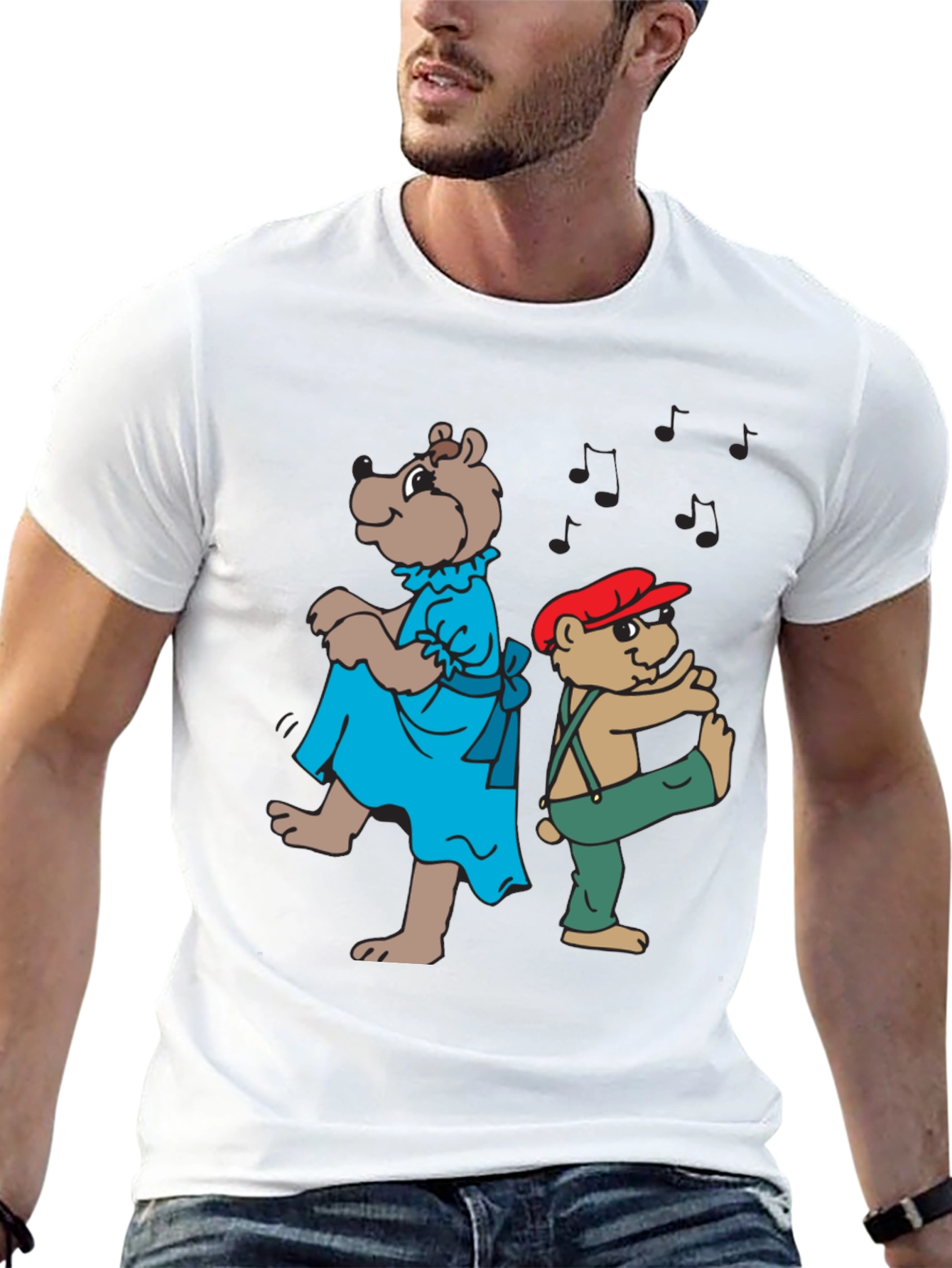 Dancing Bears Graphic Tee - Black Cotton Comfort