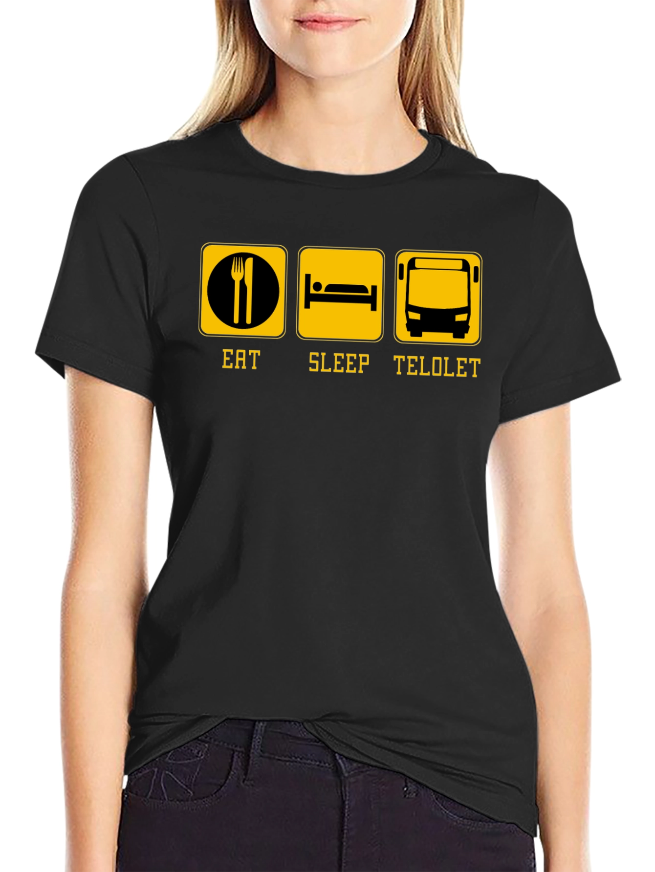 Eat Sleep Telolet Graphic Tee - Black Crew Neck