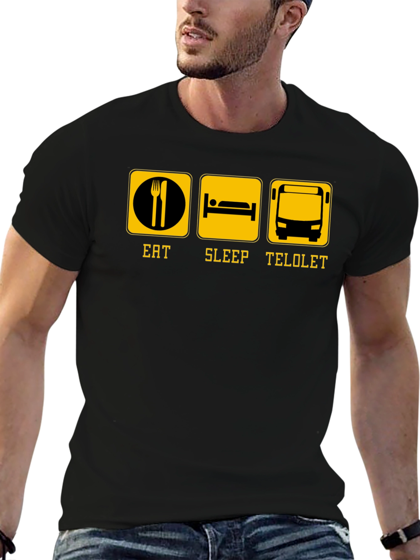 Eat Sleep Telolet Graphic Tee - Black Crew Neck