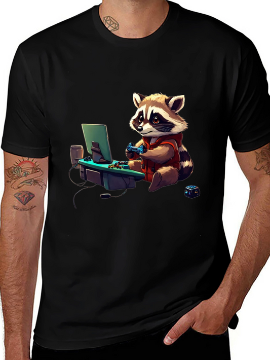 Gamer Raccoon Graphic Tee - Cool Novelty Shirt